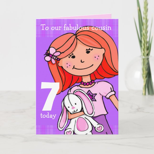 Primo tarjeta de 7 cumpleaños "Girlie cuddle" púrp (Anverso)