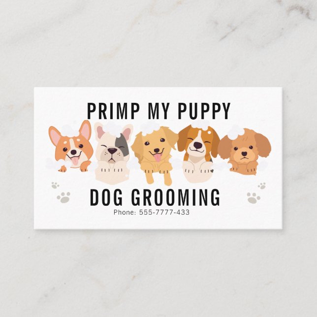 Primp My Puppy Dog Grooming Mascota tarjeta de vis (Anverso)