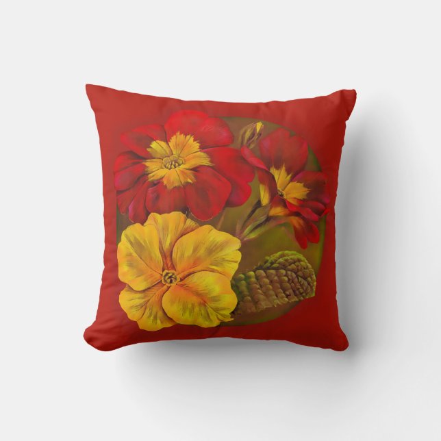 Primula almohada de flores de arte fino roja y ama (Anverso)