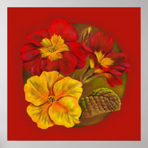 Primula arte amarillo rojo fino de Sarah Trett