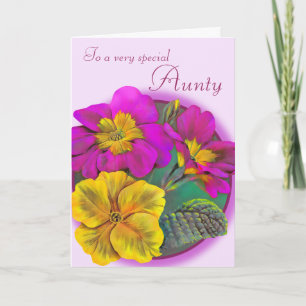 Primula Aunty tarjeta de cumpleaños púrpura floral