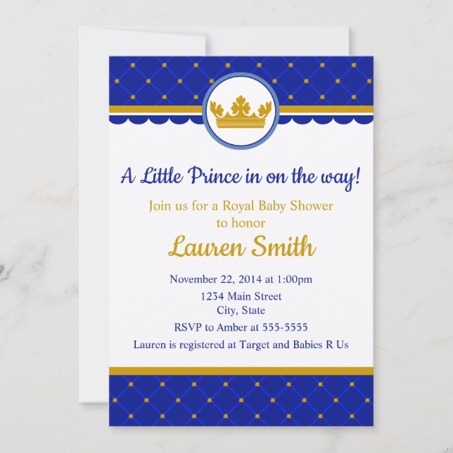 Prince Baby Shower Invitación a Baby Boy Royal (Anverso)
