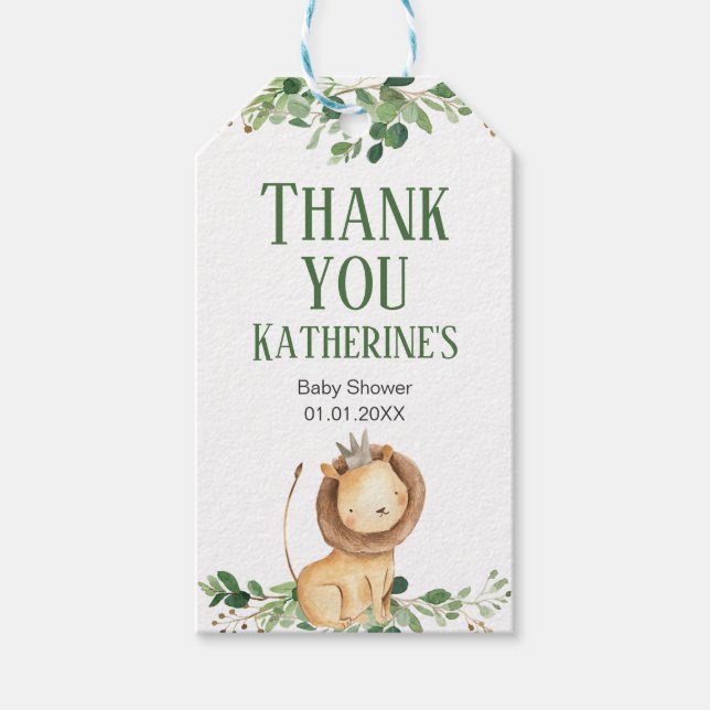 Prince Lion Greenery Floral Gracias Etiqueta (Anverso)