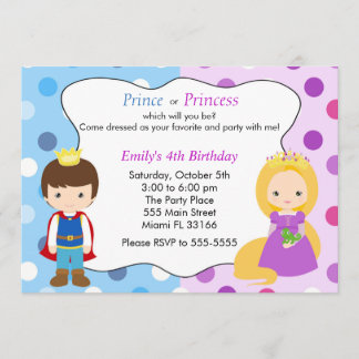 Prince Princess Invitación Niños Fiesta de cumplea