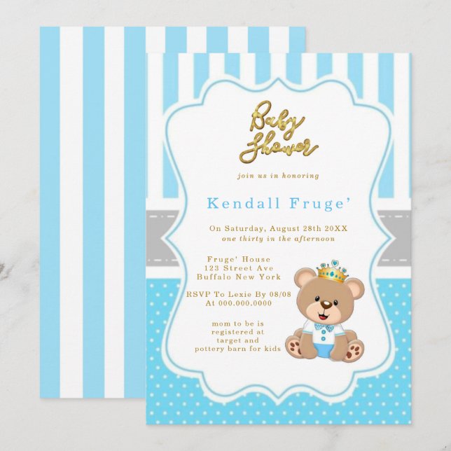 Prince Teddy Bear Baby Shower (Anverso / Reverso)