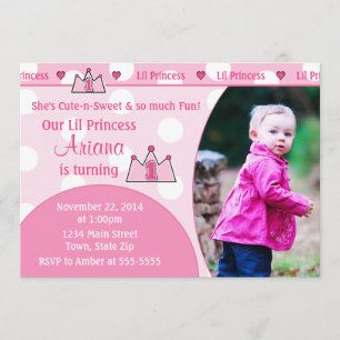 Princesa 1ª Invitación de cumpleaños 5x7 Tarjeta f