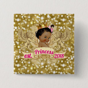 Princesa africana Botón Baby Shower Purpurina dor