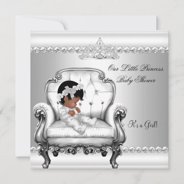 Princesa Afroamericana Invitación de Baby Shower N (Anverso)