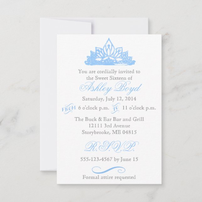 Princesa Azul Dulce Dieciséis Invitaciones (Anverso)