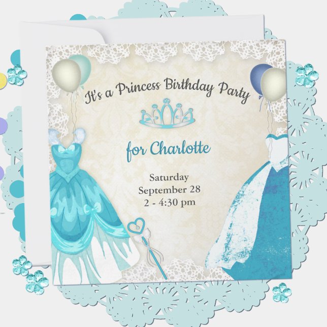 Princesa Azul Fancy Vestió Invitación de Cumpleaño (Subido por el creador)