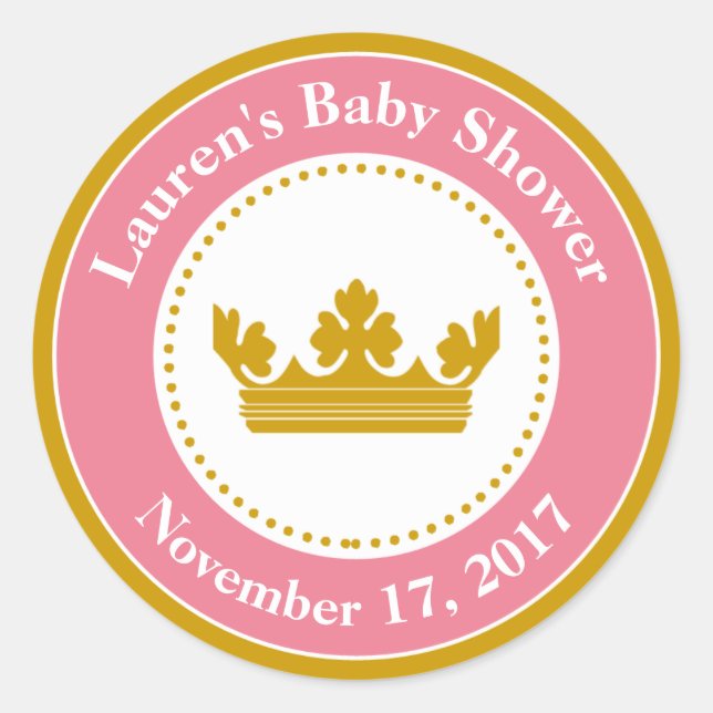 Princesa Baby Shower Favor Pegatinas Chica Rosa (Anverso)