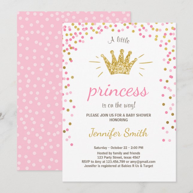 Princesa Baby Shower Invitación Purpurina Oro Rosa (Anverso / Reverso)