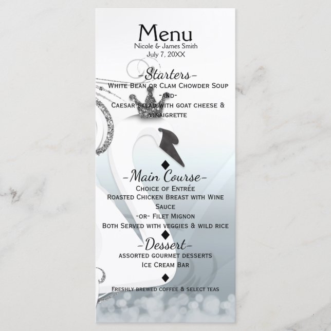 Princesa Cisne Plata y Blanco Menú personalizado e (Anverso)