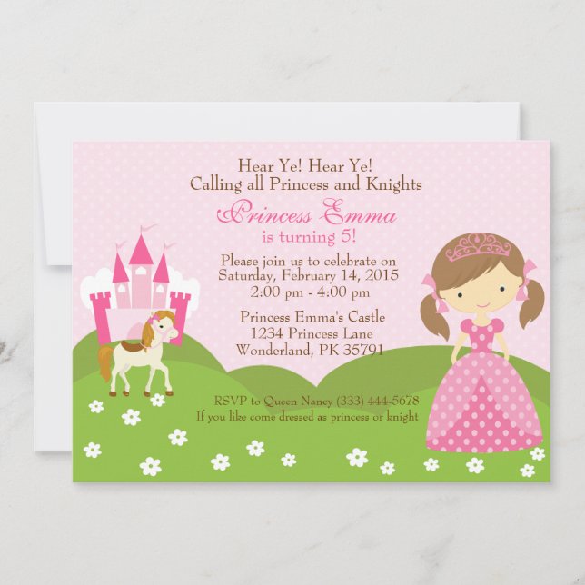 Princesa con invitación de cumpleaños de caballo (Anverso)