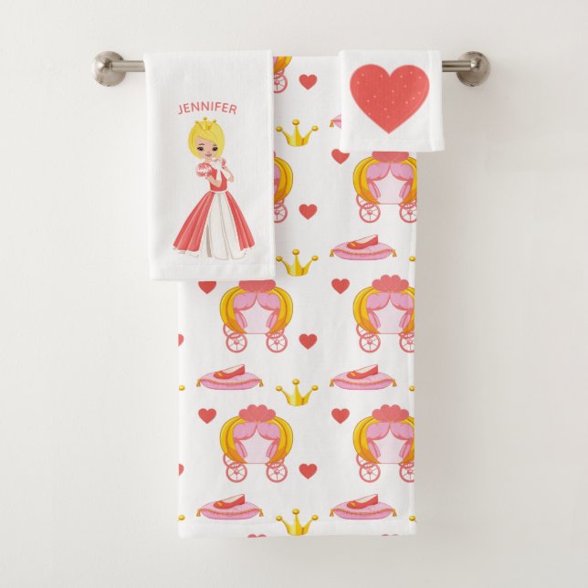 Princesa con juego de toallas de baño personalizad (In situ)