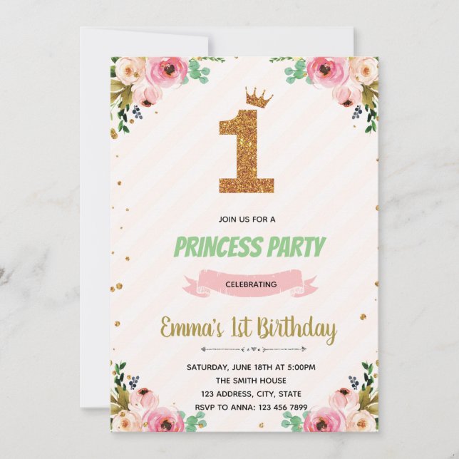 Princesa Corona 1ª invitación de cumpleaños (Anverso)