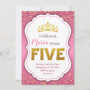 Princesa de Confetti de Oro Invitación de cumpleañ