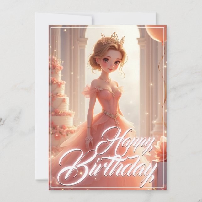 Princesa de cumpleaños en un vestido rosa de ensue (Anverso)