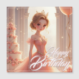 Princesa de cumpleaños en un vestido rosa de ensue