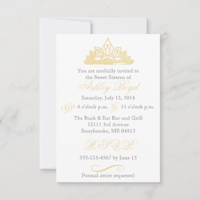 Princesa de oro dulce dieciséis invitaciones (Anverso)
