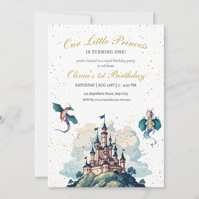 Princesa Invitación al primer cumpleaños, Fiesta P (Anverso)