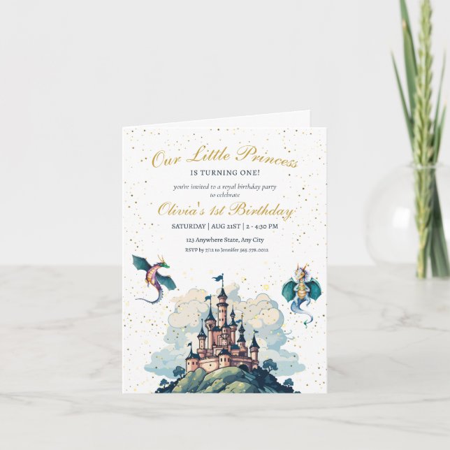 Princesa Invitación al primer cumpleaños, Fiesta P (Anverso)