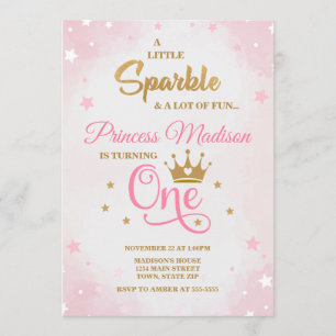 Princesa Invitación al primer cumpleaños, rosa y o