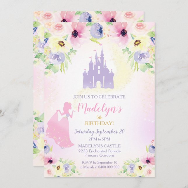 Princesa invitación cumpleaños Castillo Princesa (Anverso / Reverso)