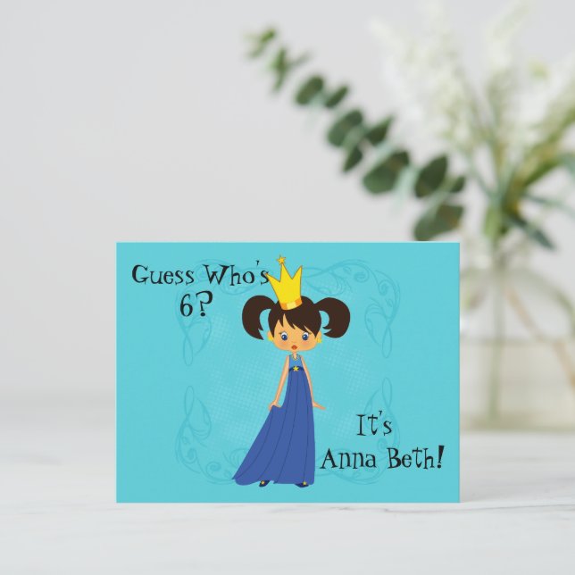 Princesa linda con invitación de cumpleaños de la  (Anverso de pie)
