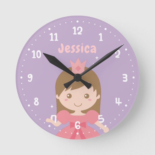 Princesa linda en Chicas rosados Reloj decorativo (Anverso)