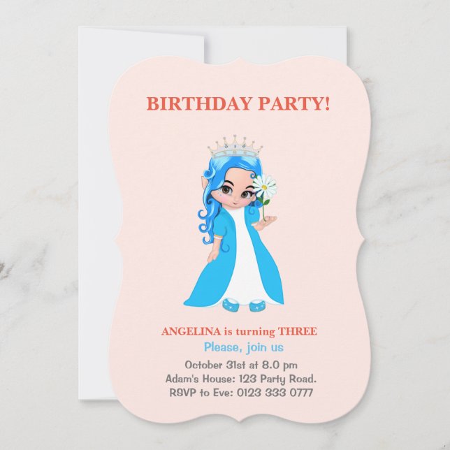Princesa linda en invitación a cumpleaños rosa lig (Anverso)