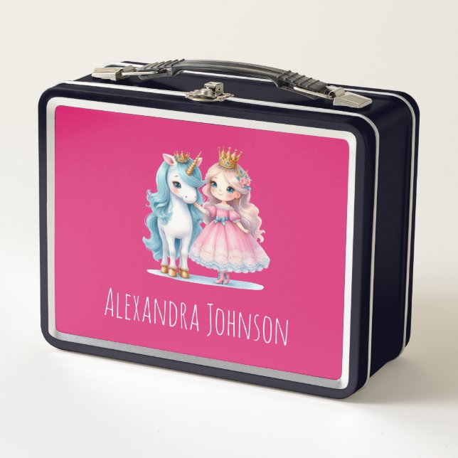 Princesa linda y blanco rosa brillante unicornio (Anverso)