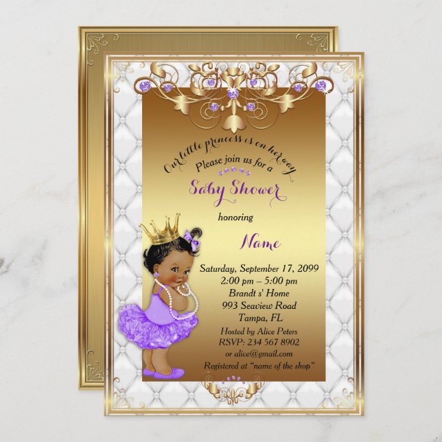 Princesa pequeña, invitación Baby Shower, oro (Anverso / Reverso)