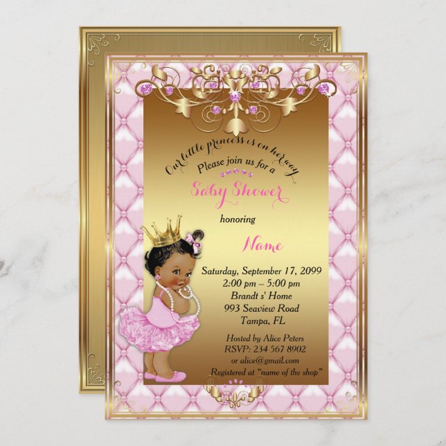 Princesa pequeña, invitación Baby Shower, oro (Anverso / Reverso)