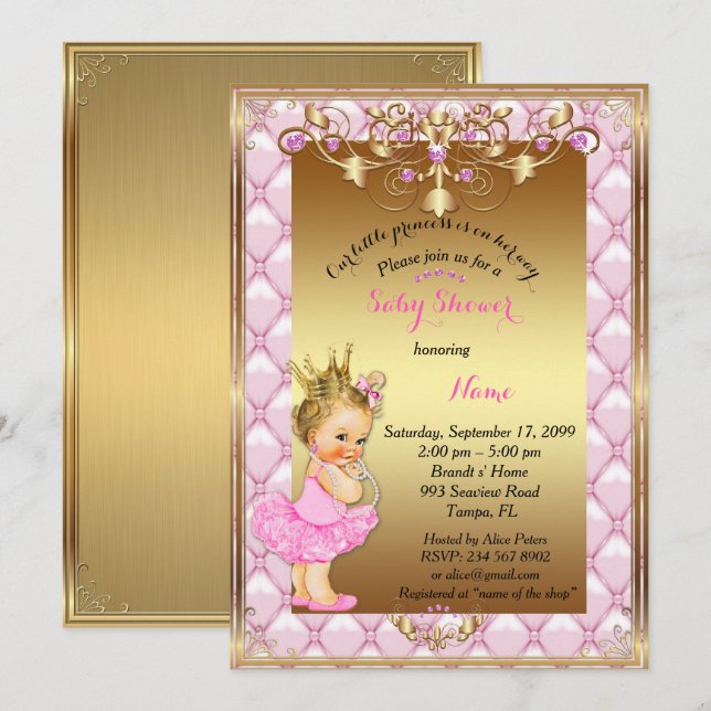 Princesa pequeña rubia, invitación Baby Shower, or (Anverso / Reverso)