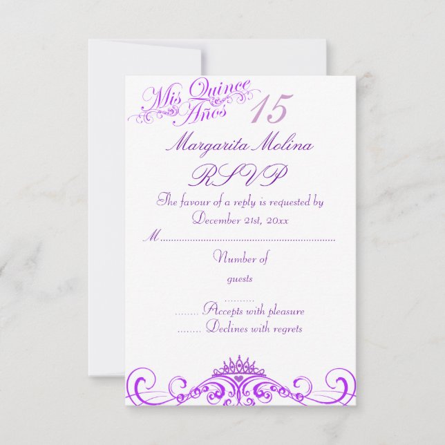 Princesa Púrpura Tiara Quinceanera RSVP (Anverso)