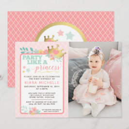 Princesa Rosa Bebé Primera Invitación de cumpleaño