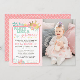 Princesa Rosa Bebé Primera Invitación de cumpleaño