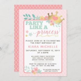 Princesa Rosa Bebé Primera Invitación de cumpleaño