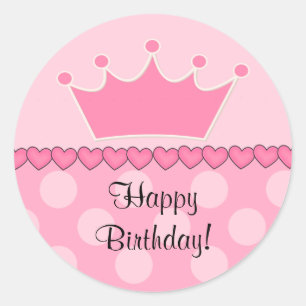 Princesa Rosa Corona feliz Pegatina de cumpleaños