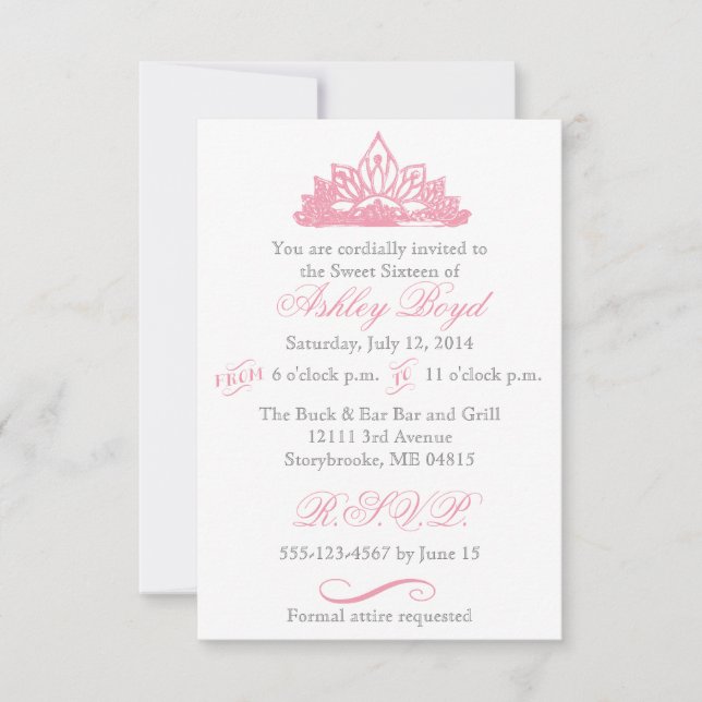 Princesa Rosa Dulce Dieciséis Invitaciones (Anverso)
