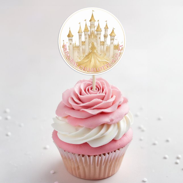 Princesa Rosa y Oro Fiesta Pegatina de Favor Real (Princess Birthday Personalized Favor Sticker)