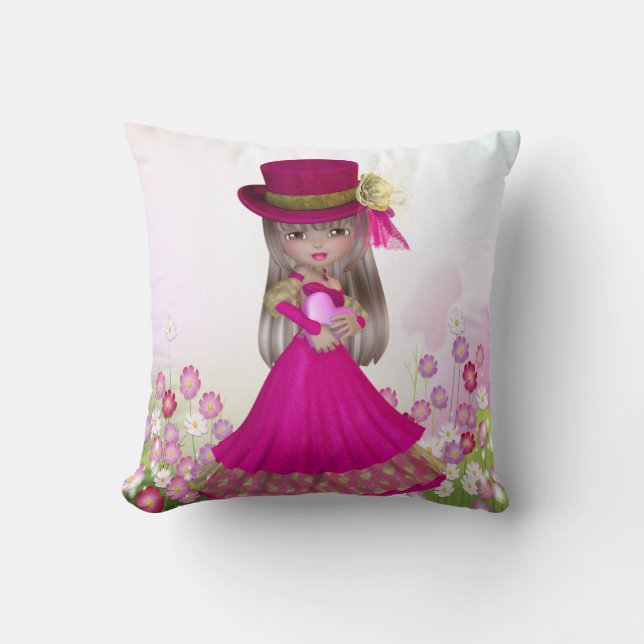 Princesa rubia bonita Girl Holding una almohada (Anverso)