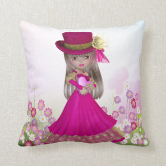 Princesa rubia bonita Girl Holding una almohada