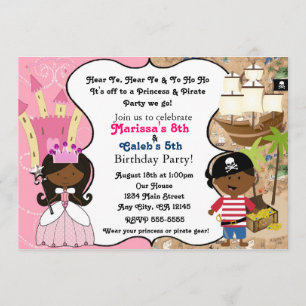 Princesa y Pirata invitaciones étnicas de piel osc