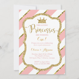Princesas gemelas Invitación al cumpleaños, rosa, 