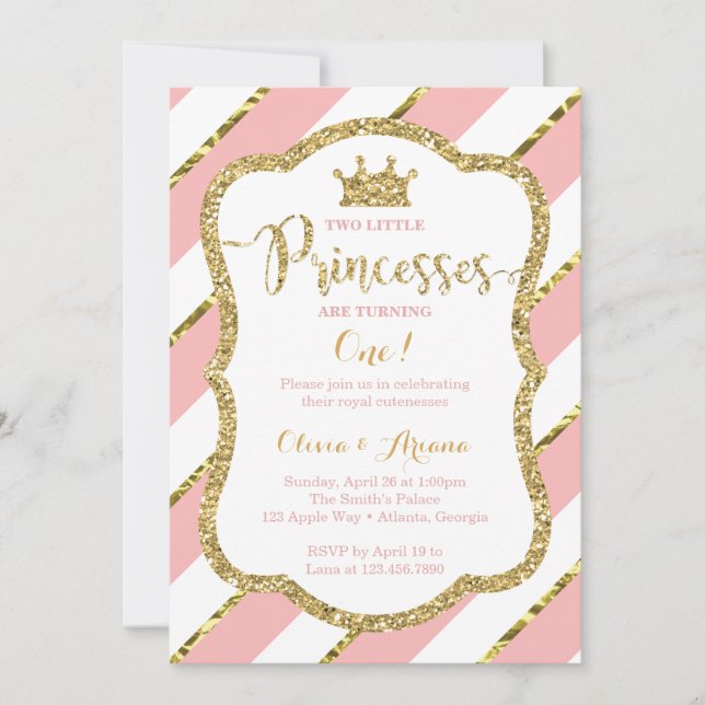 Princesas gemelas Invitación al cumpleaños, rosa,  (Anverso)