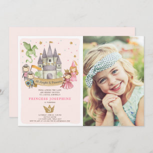 Princesas y caballeros Chica Invitación al cumplea