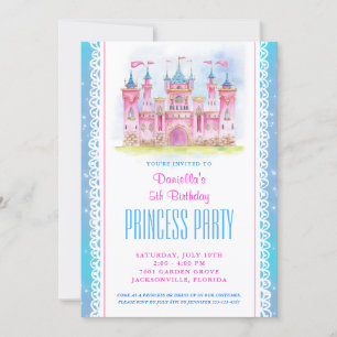 Princess Castle Invitación de cumpleaños Azul