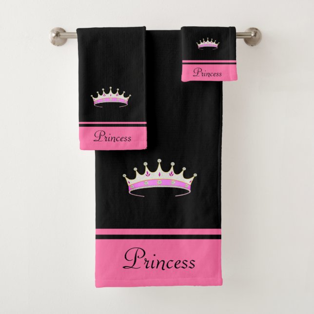 Princess Crown & Name Text on Black & Pink (In situ)